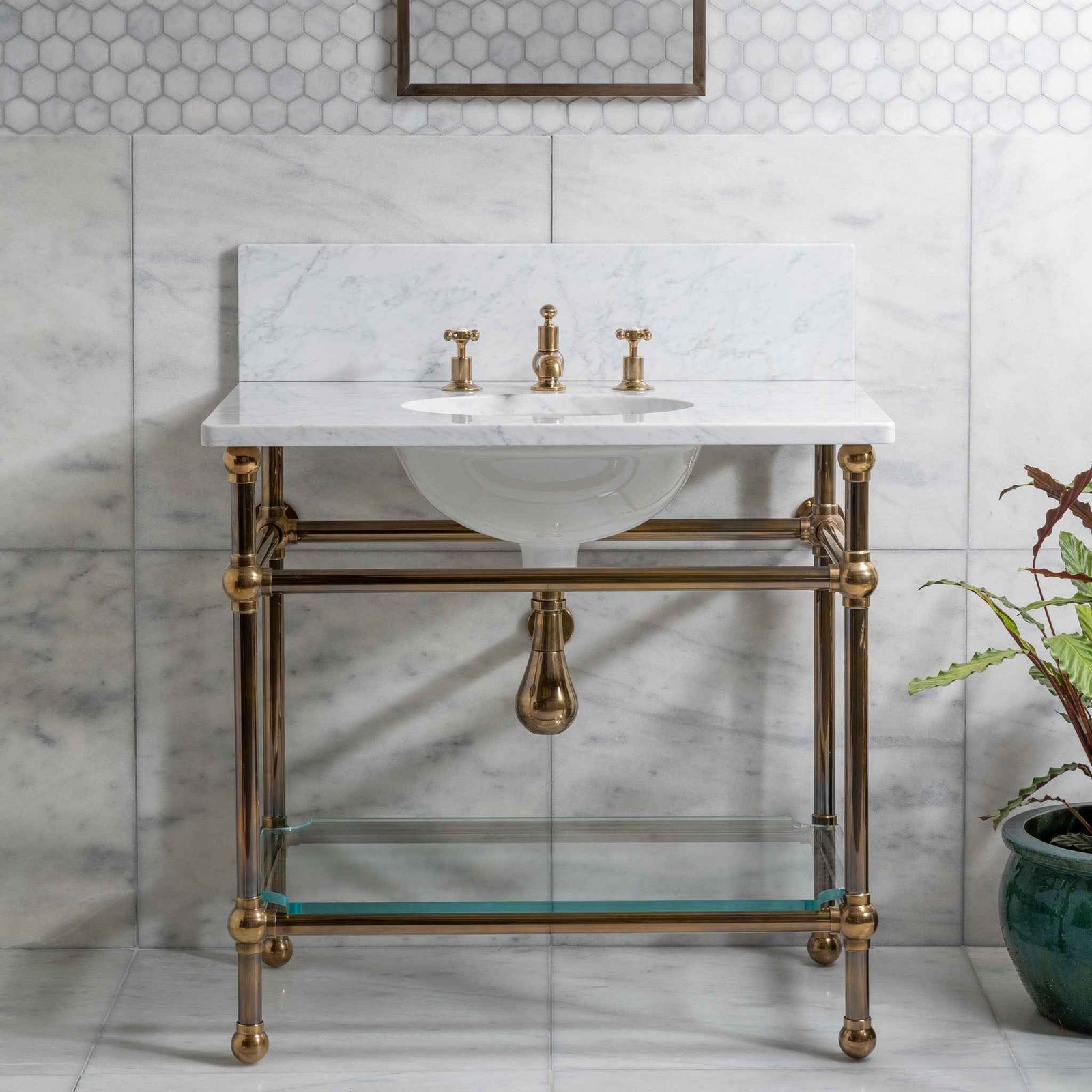 Colville Single Vanity Suite (Inc. Marble Top, Upstand, Glass Shelf & Basin) - Rutland London (UAE)