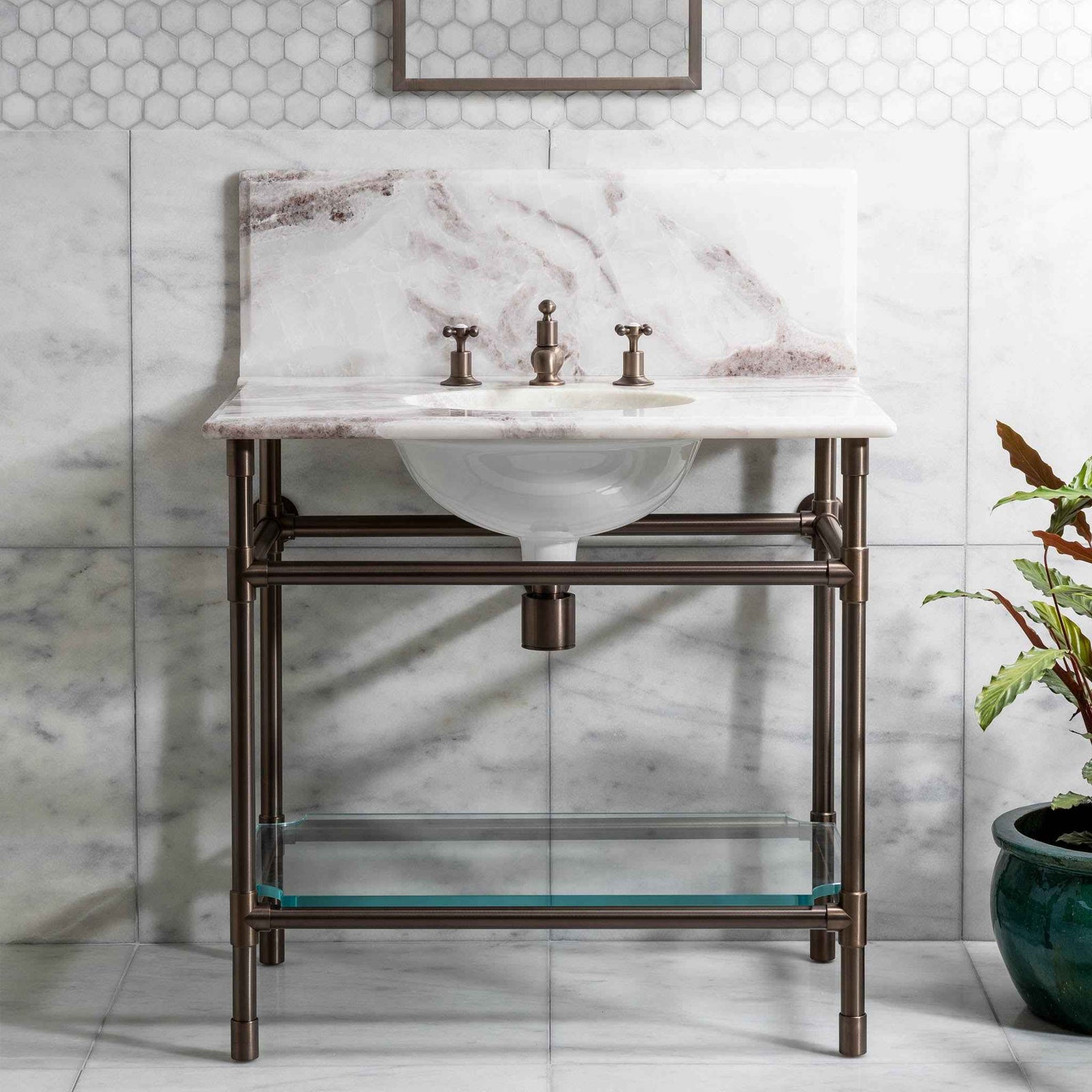 Orchard Single Vanity Suite (Inc. Marble Top, Upstand, Glass Shelf & Basin) - Rutland London (UAE)
