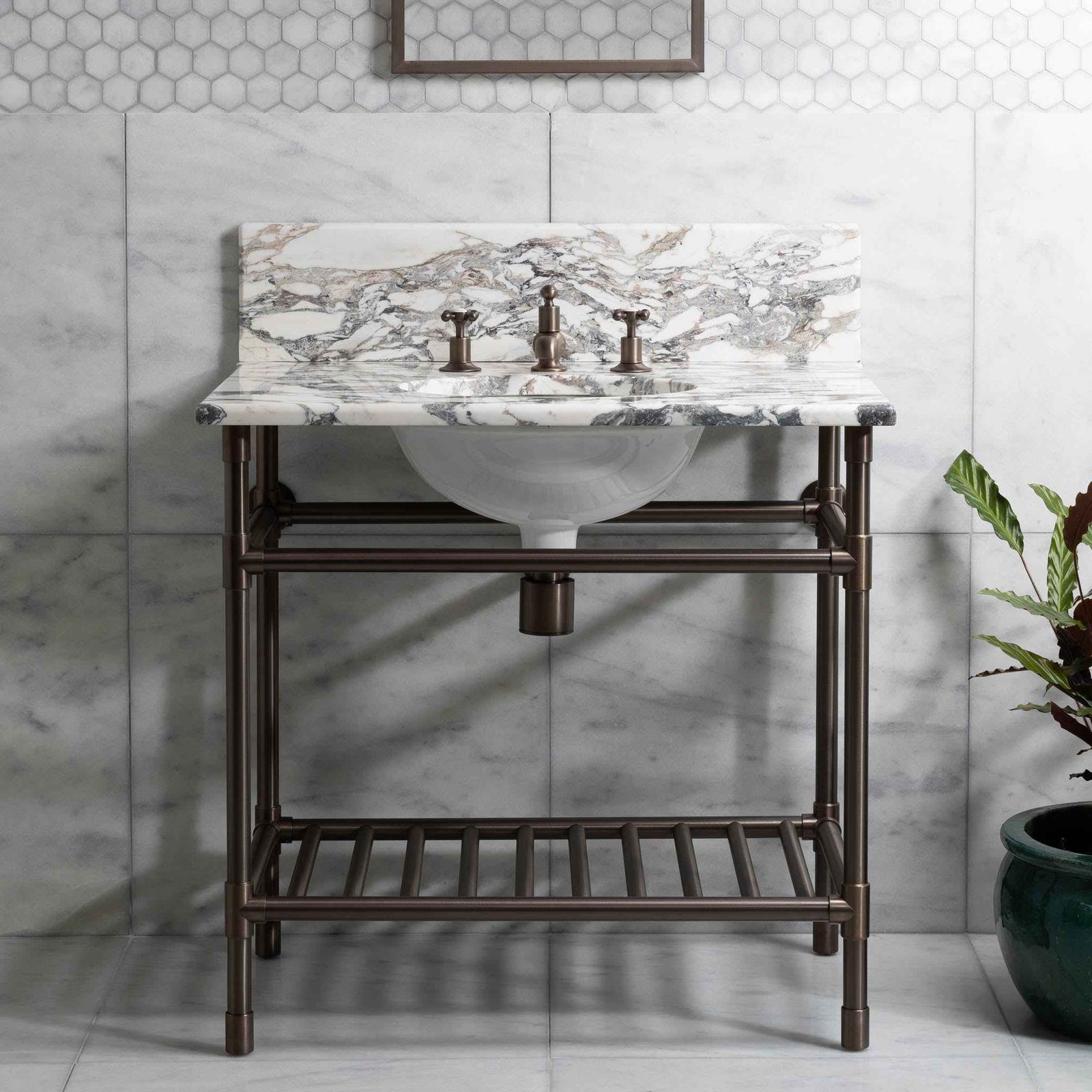 Trinity Single Vanity Suite (Inc. Marble Top, Upstand, Brass Rack & Basin) - Rutland London (UAE)