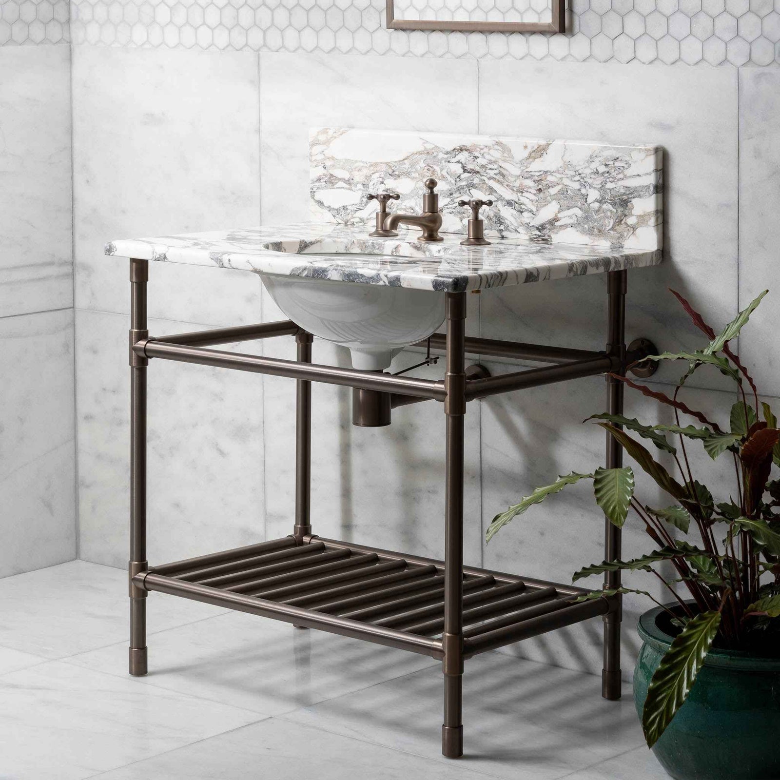 Trinity Single Vanity Suite (Inc. Marble Top, Upstand, Brass Rack & Basin) - Rutland London (UAE)
