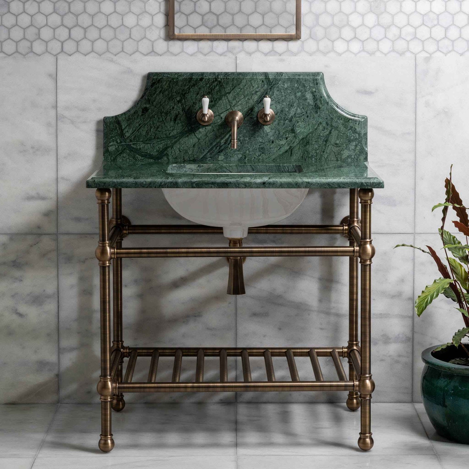 Cadogan Single Vanity Suite (Inc. Marble Top, Upstand, Brass Rack & Basin) - Rutland London (UAE)
