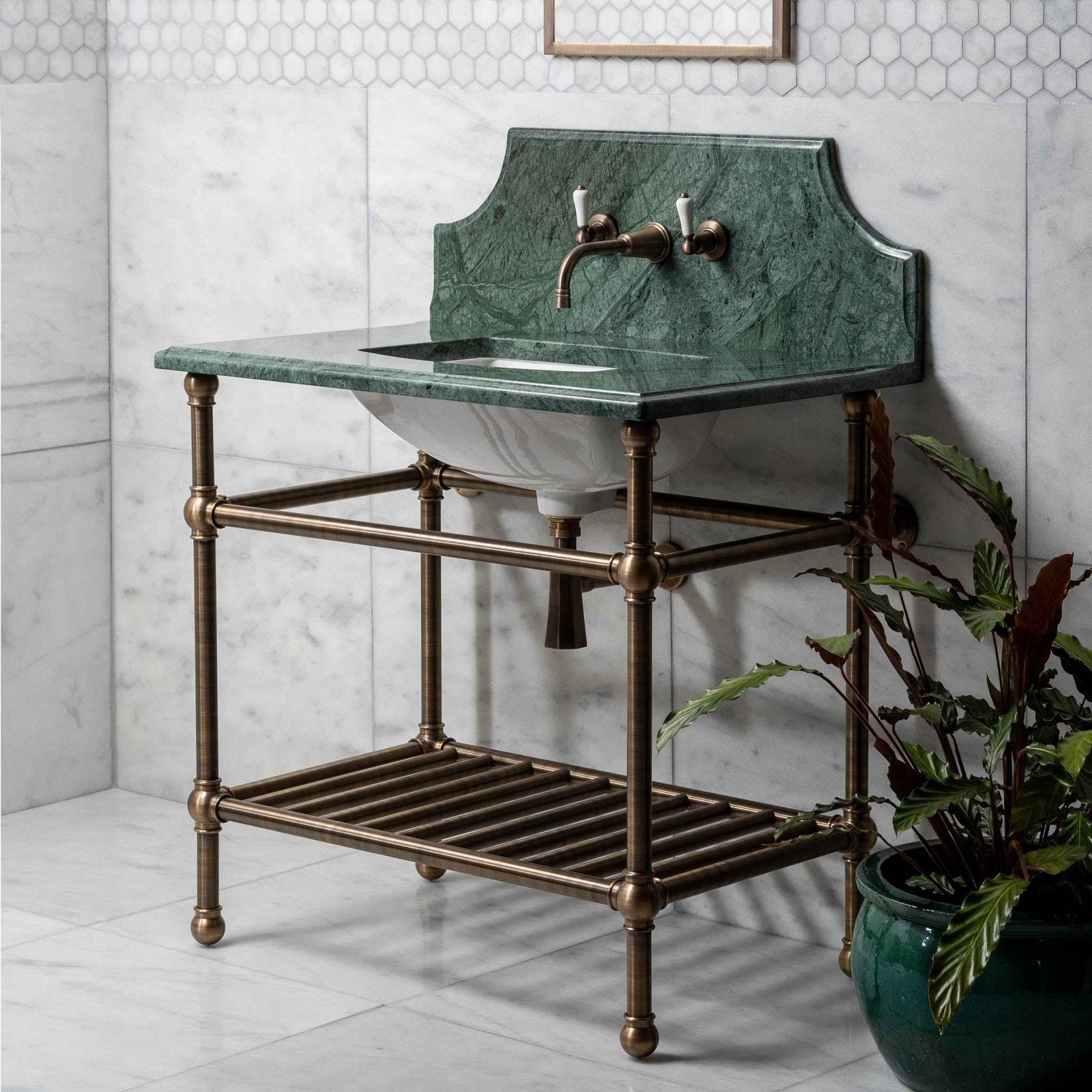 Cadogan Single Vanity Suite (Inc. Marble Top, Upstand, Brass Rack & Basin) - Rutland London (UAE)