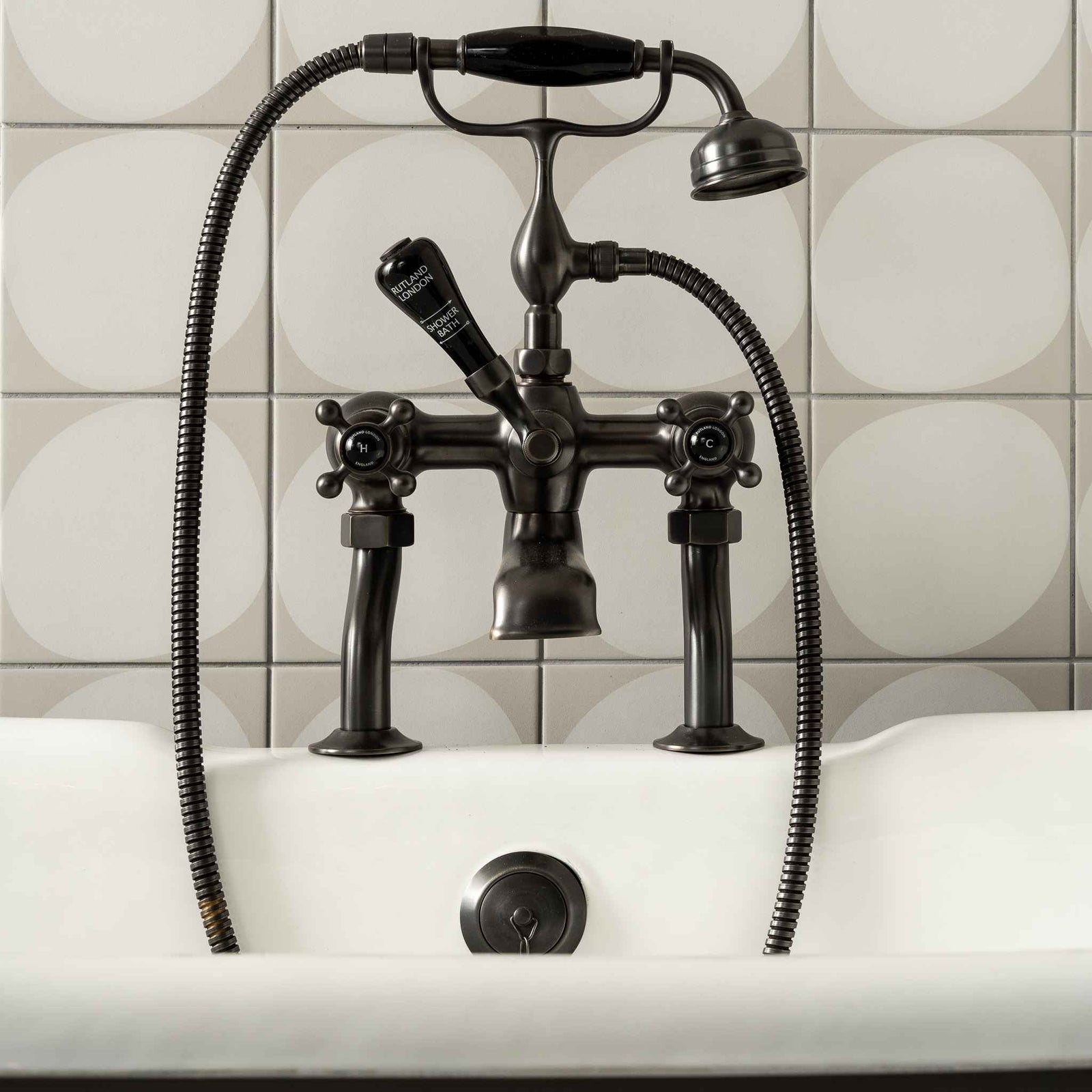 Devonshire Black Ceramic Crosshead Bath & Shower Mixer - Rutland London (UAE)