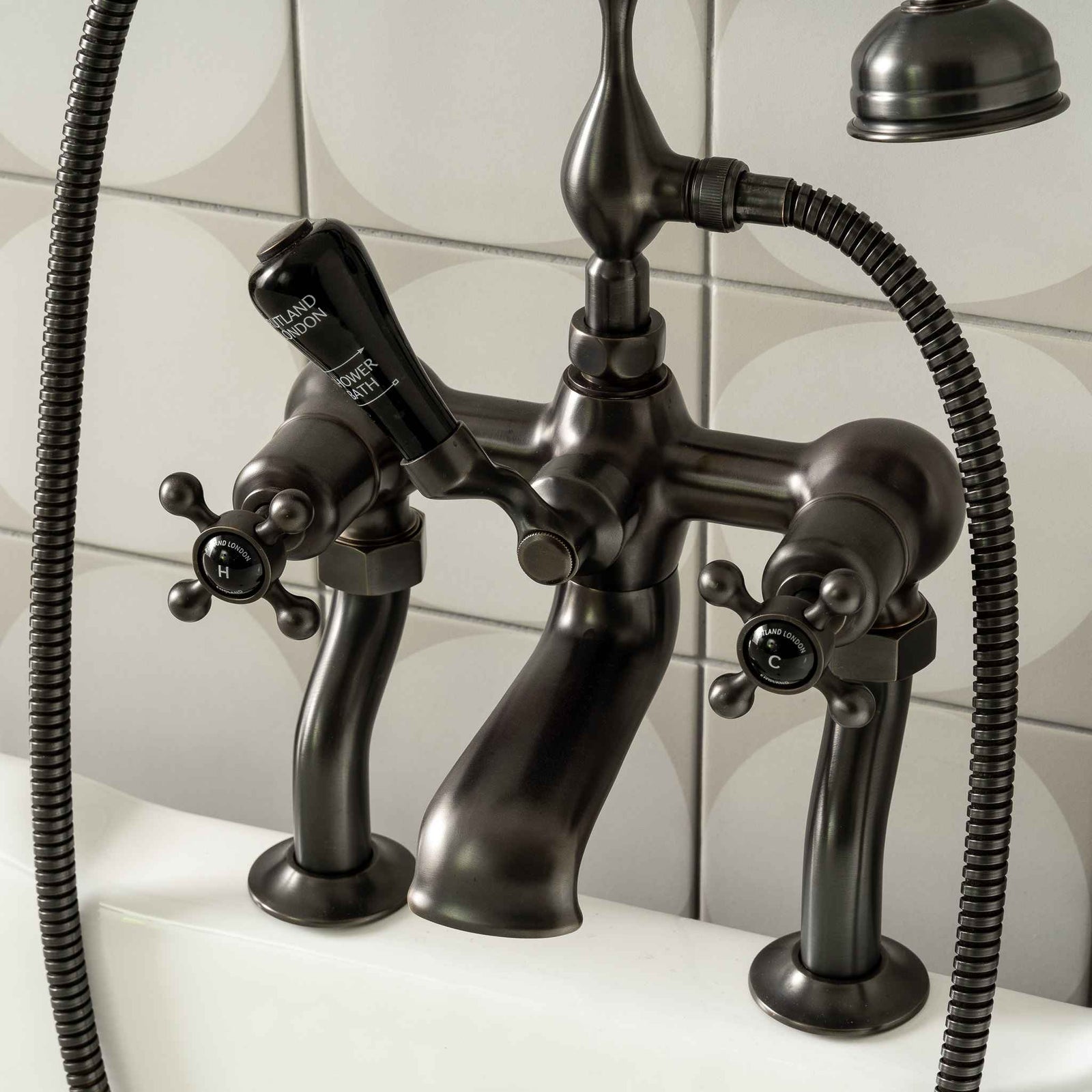 Devonshire Black Ceramic Crosshead Bath & Shower Mixer - Rutland London (UAE)