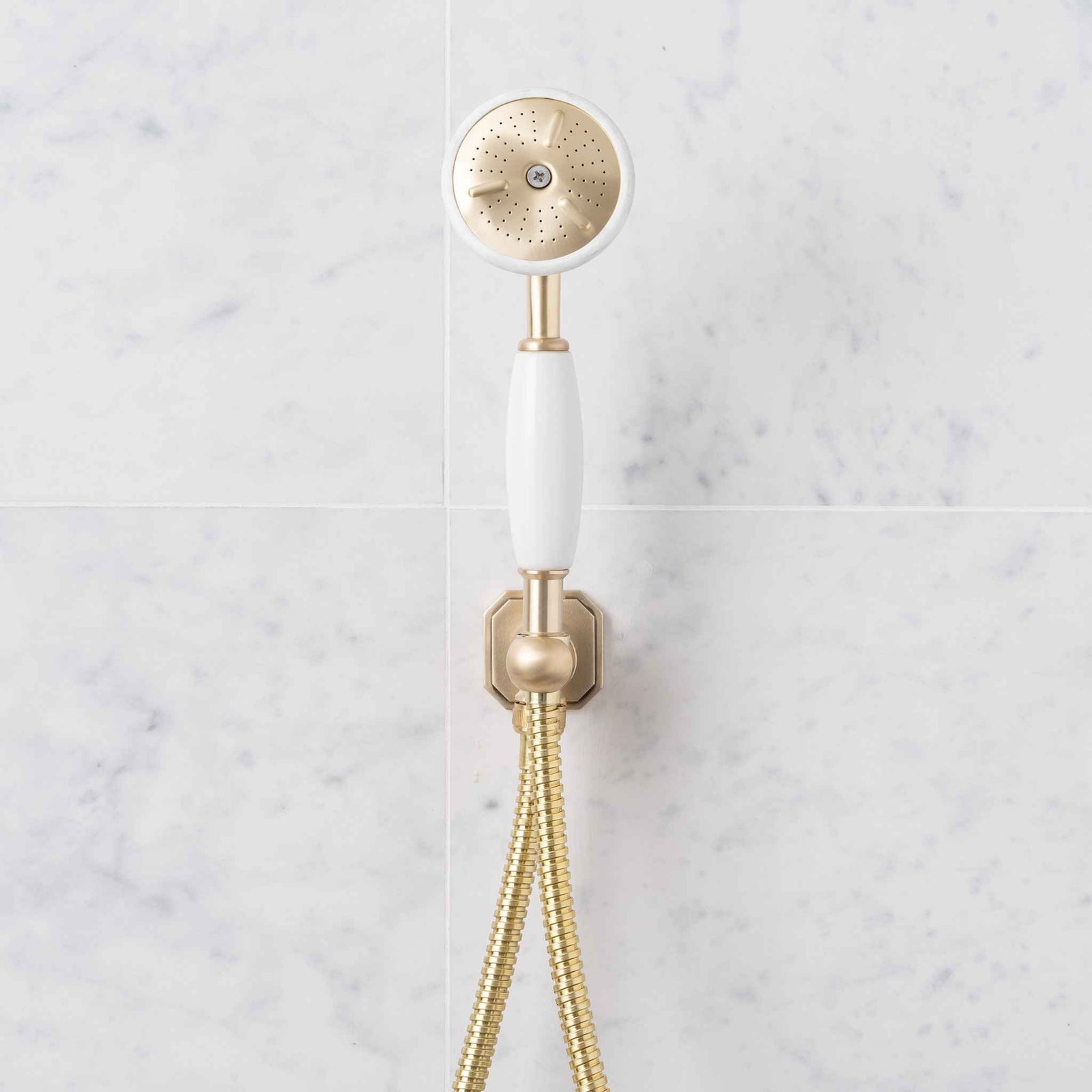 Cleaver White Ceramic Handle Handset, Hose & Wall Outlet Parking Bracket - Rutland London (UAE)