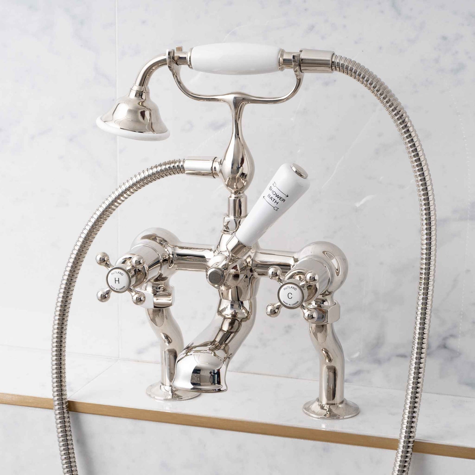 Devonshire White Ceramic Crosshead Bath & Shower Mixer - Rutland London (UAE)