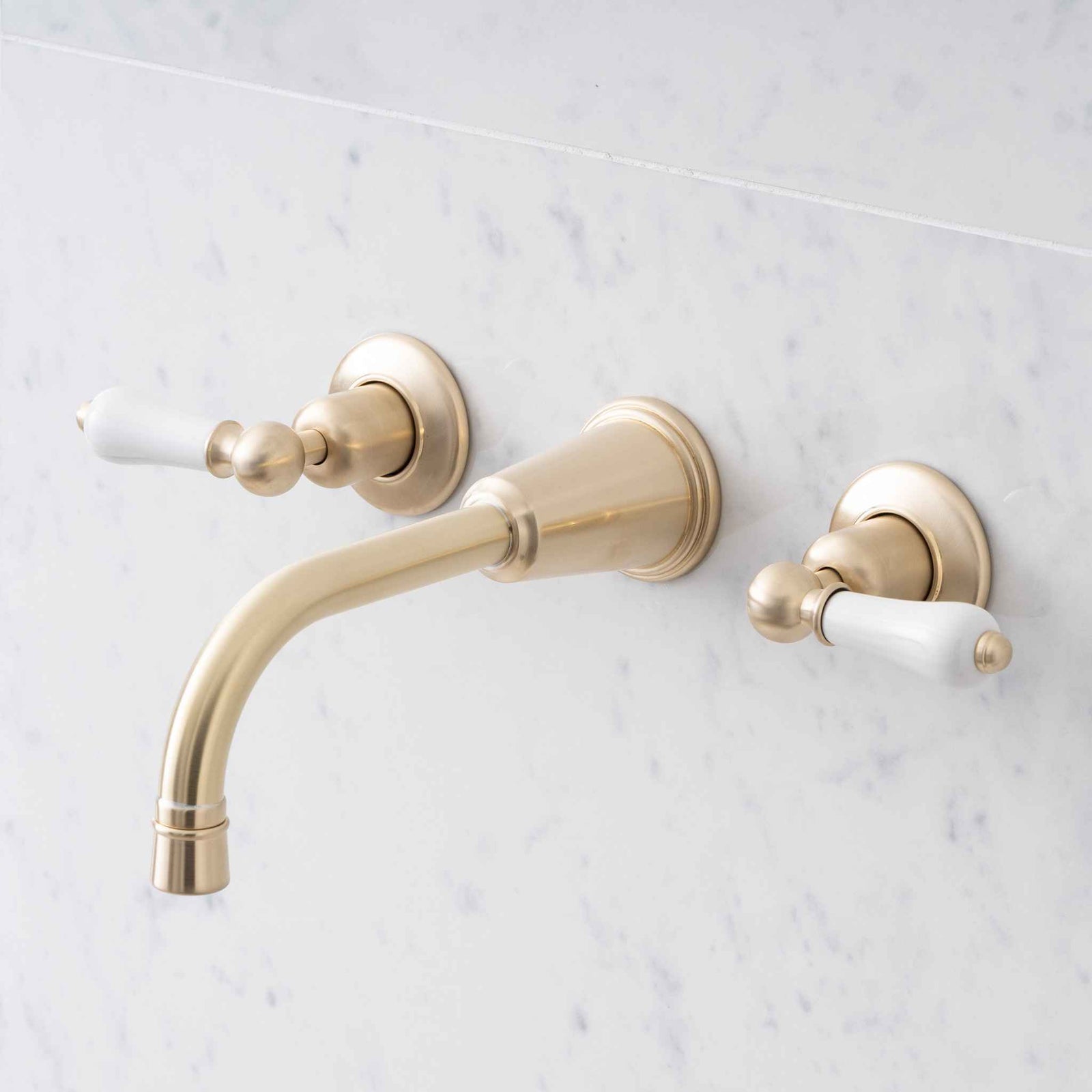Uppingham White Ceramic Lever Wall Mounted Three Hole Basin Mixer - Rutland London (UAE)