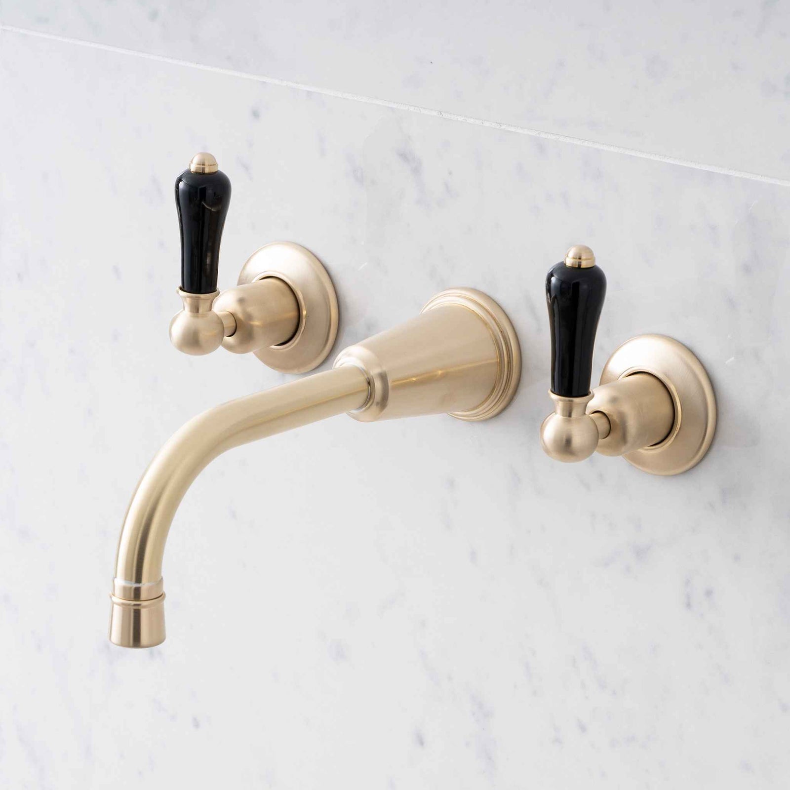 Uppingham Black Ceramic Lever Wall Mounted Three Hole Basin Mixer - Rutland London (UAE)