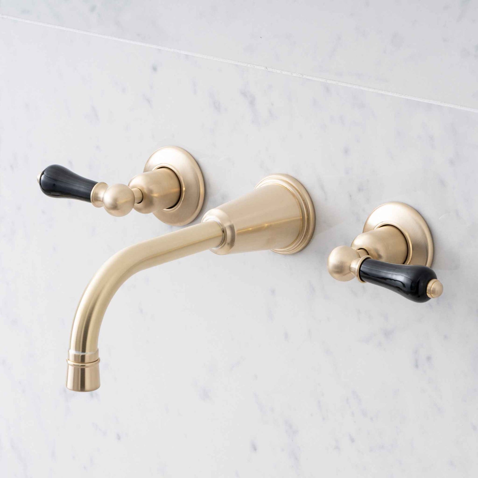 Uppingham Black Ceramic Lever Wall Mounted Three Hole Basin Mixer - Rutland London (UAE)