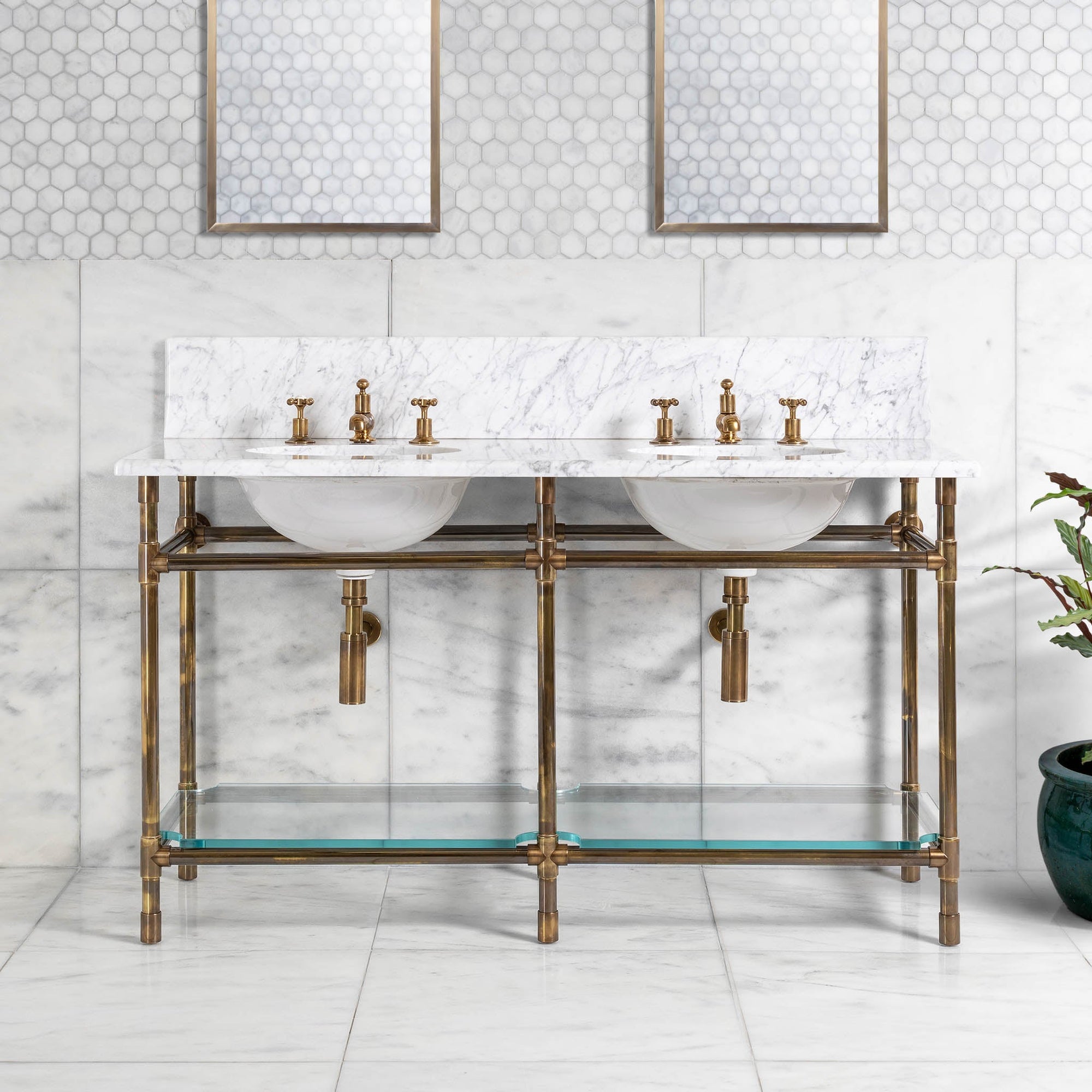 Orchard Double Vanity Suite (Inc. Marble Top, Upstand, Glass Shelf & Basins) - Rutland London (UAE)
