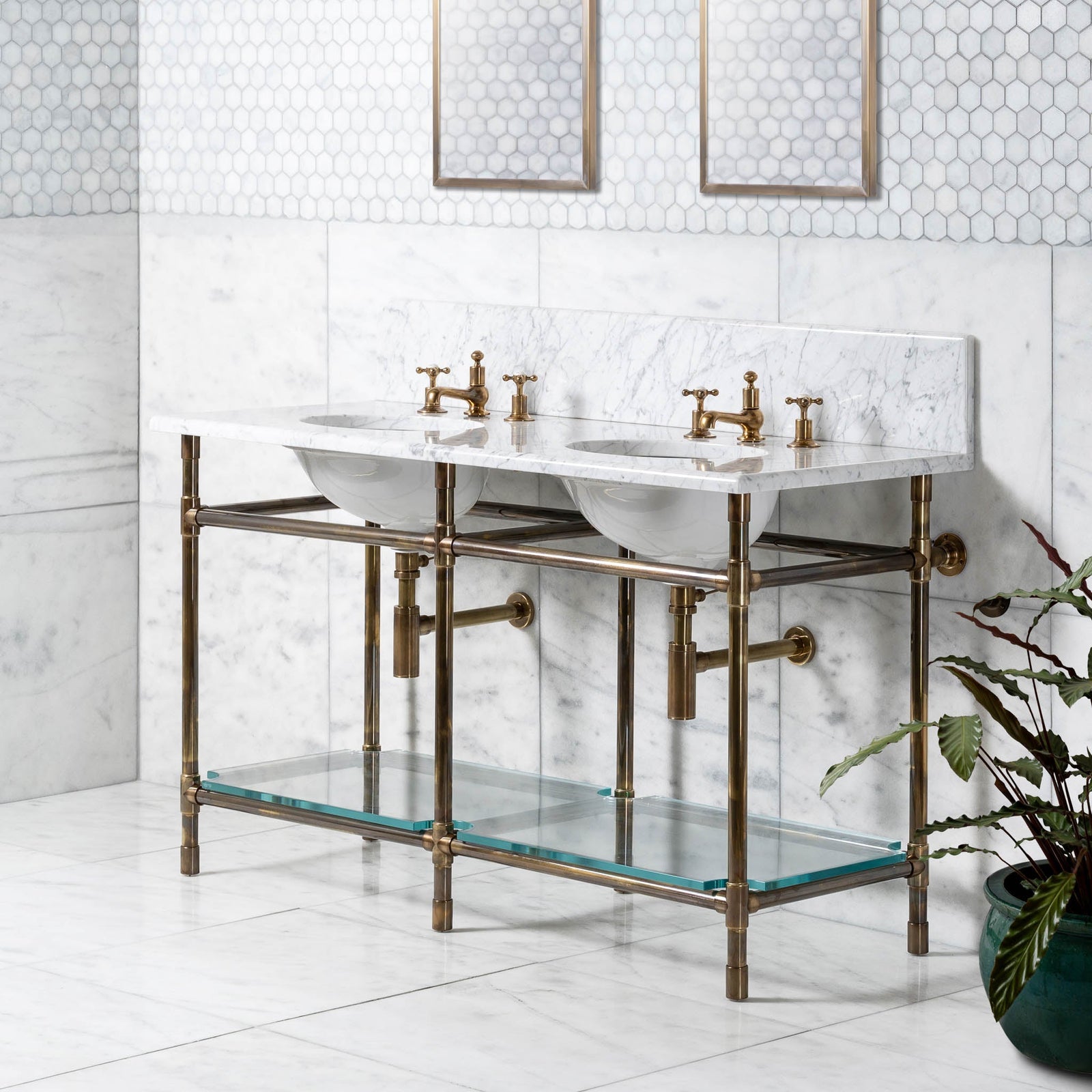Orchard Double Vanity Suite (Inc. Marble Top, Upstand, Glass Shelf & Basins) - Rutland London (UAE)