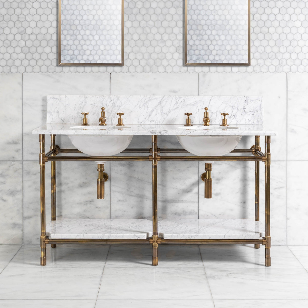 Franklin Double Vanity Suite (Inc. Marble Top, Upstand, Shelf & Basins) - Rutland London (UAE)