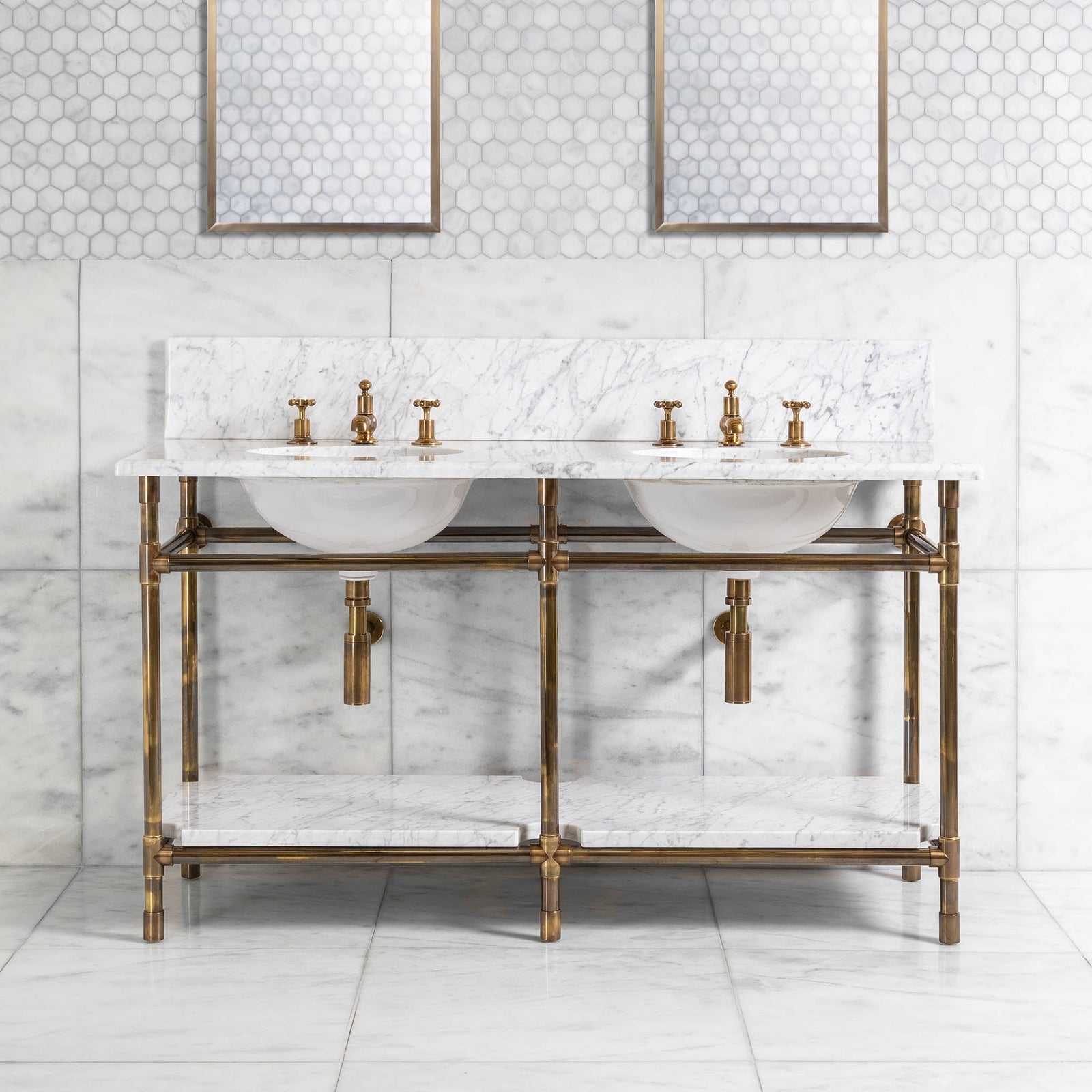 Franklin Double Vanity Suite (Inc. Marble Top, Upstand, Shelf & Basins) - Rutland London (UAE)