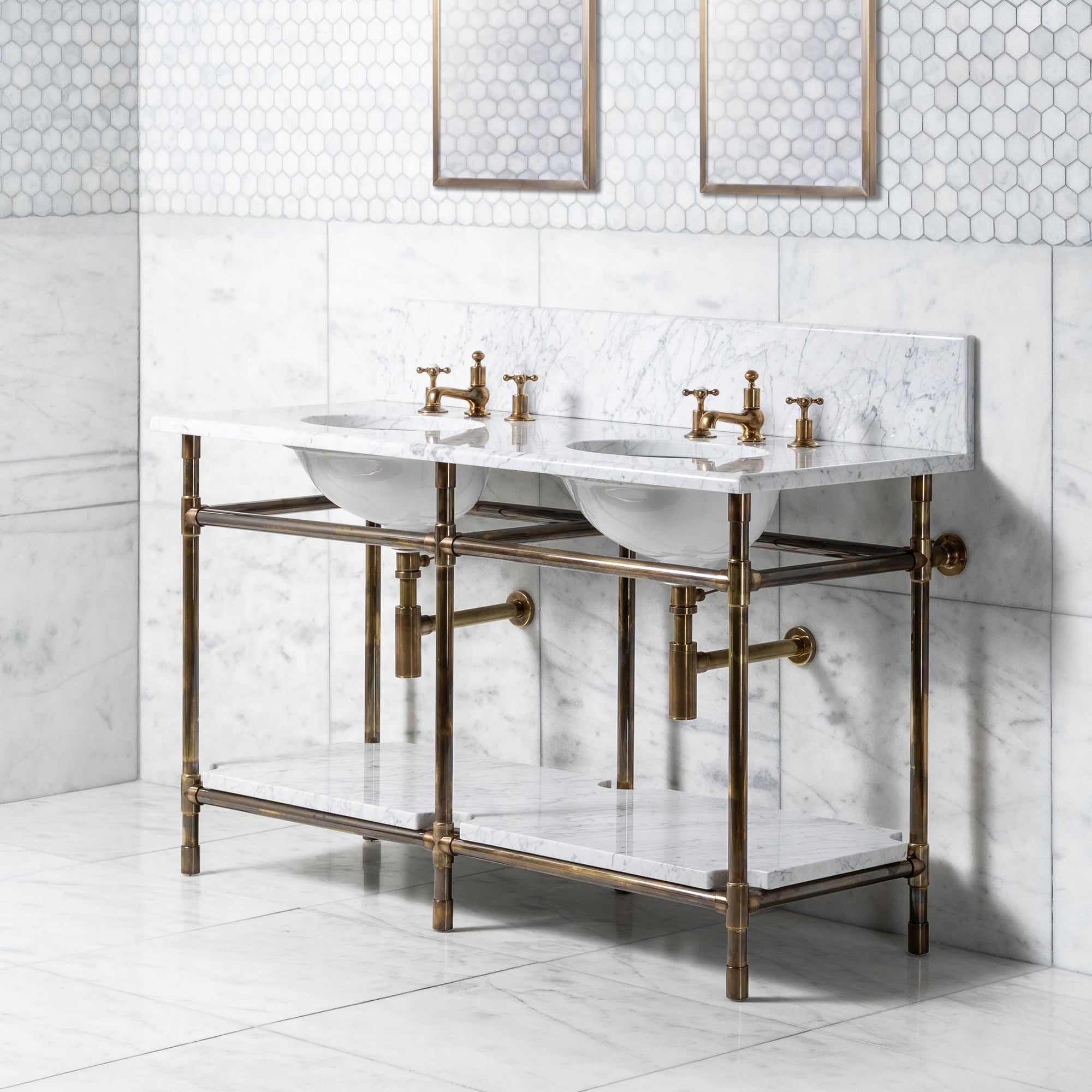 Franklin Double Vanity Suite (Inc. Marble Top, Upstand, Shelf & Basins) - Rutland London (UAE)