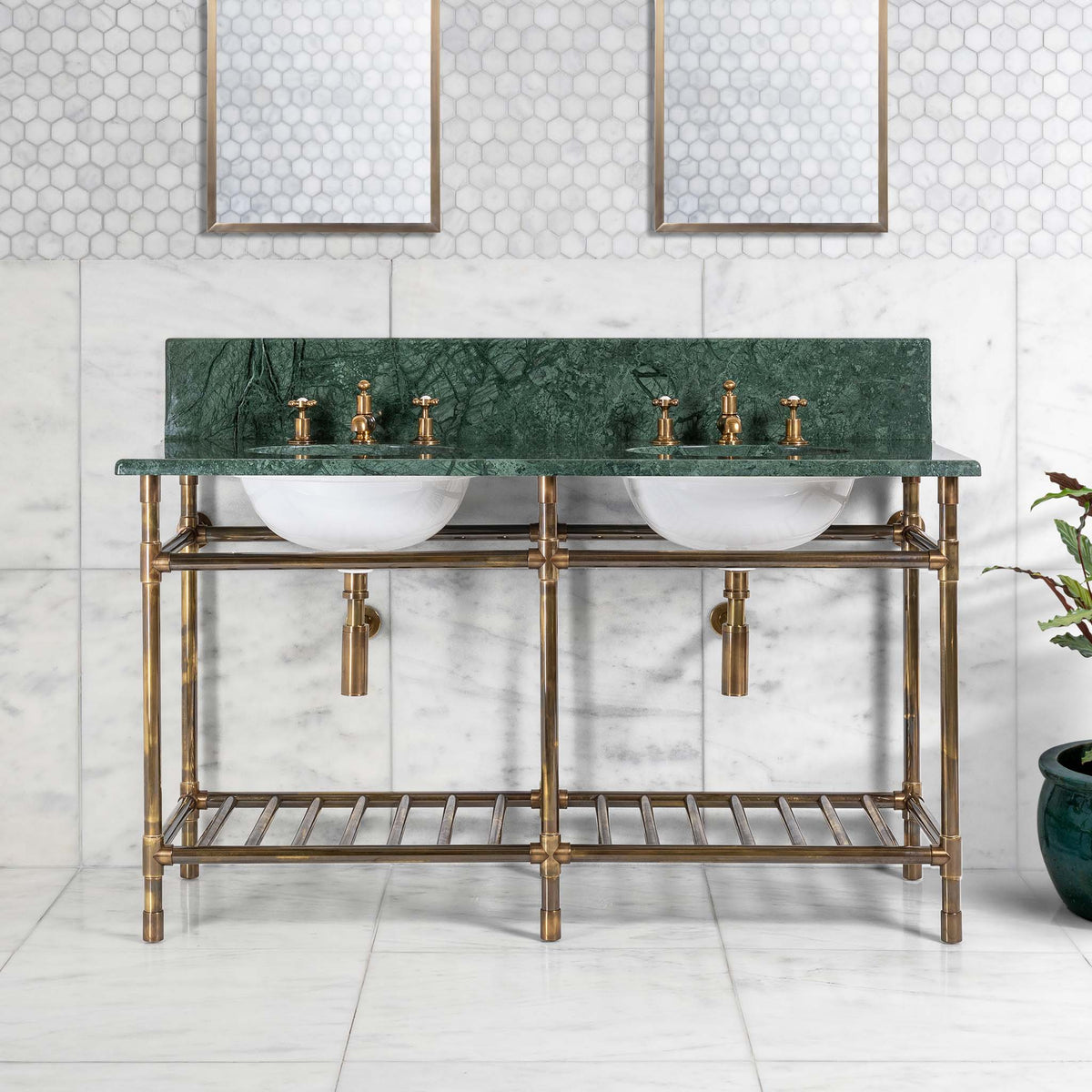 Trinity Double Vanity Suite (Inc. Marble Top, Upstand, Brass Rack & Basins) - Rutland London (UAE)