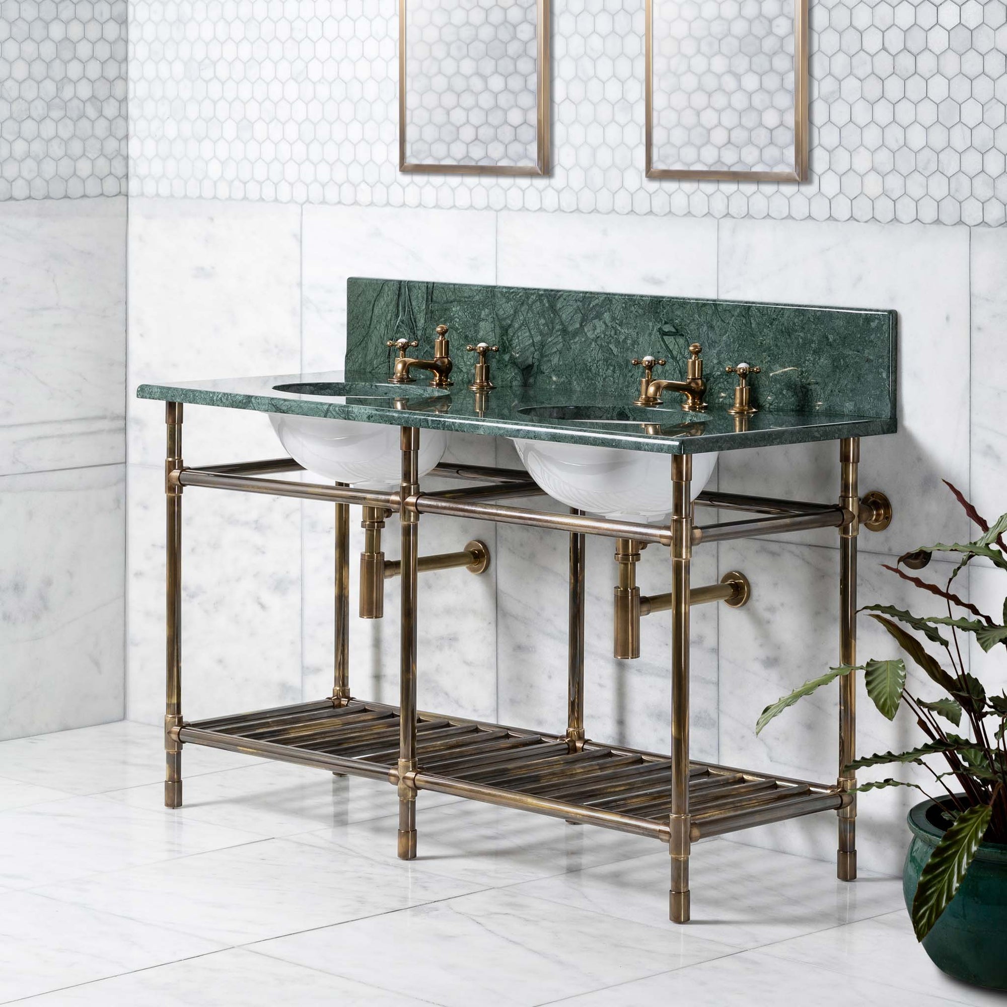 Trinity Double Vanity Suite (Inc. Marble Top, Upstand, Brass Rack & Basins) - Rutland London (UAE)