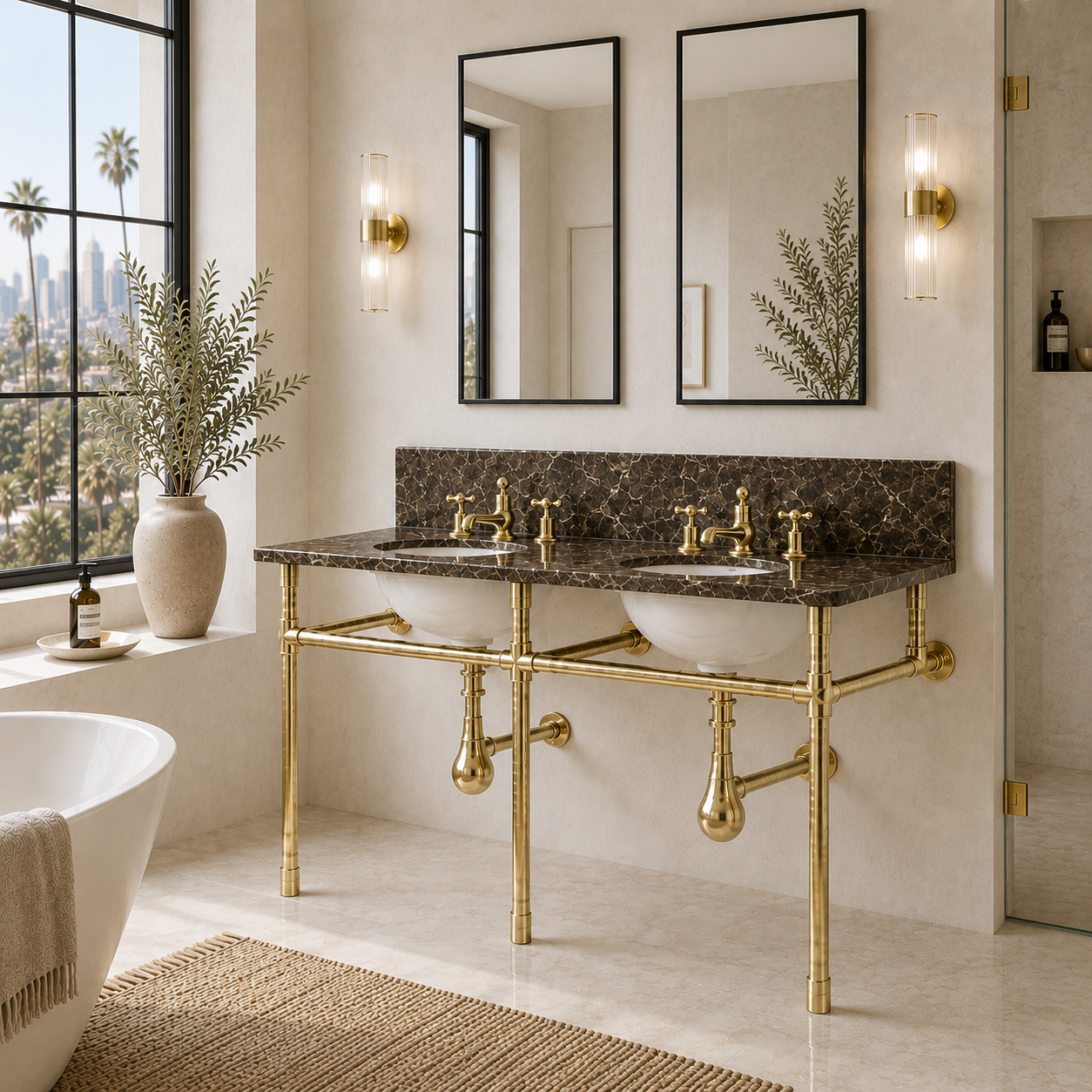Thornhill Double Vanity Suite (Inc. Marble Top, Upstand & Basins) - Rutland London (UAE)