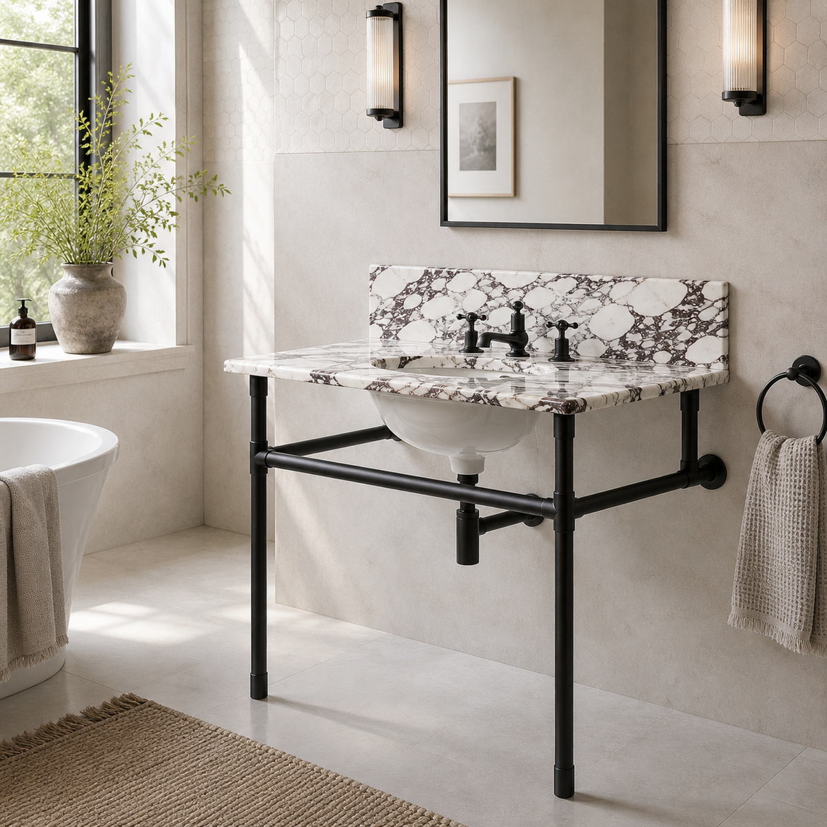 Thornhill Single Vanity Suite (Inc. Marble Top, Upstand & Basin) - Rutland London (UAE)
