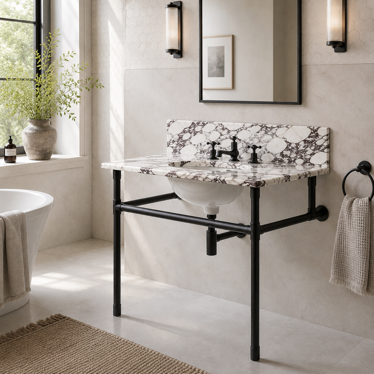 Thornhill Single Vanity Suite (Inc. Marble Top, Upstand & Basin) - Rutland London (UAE)