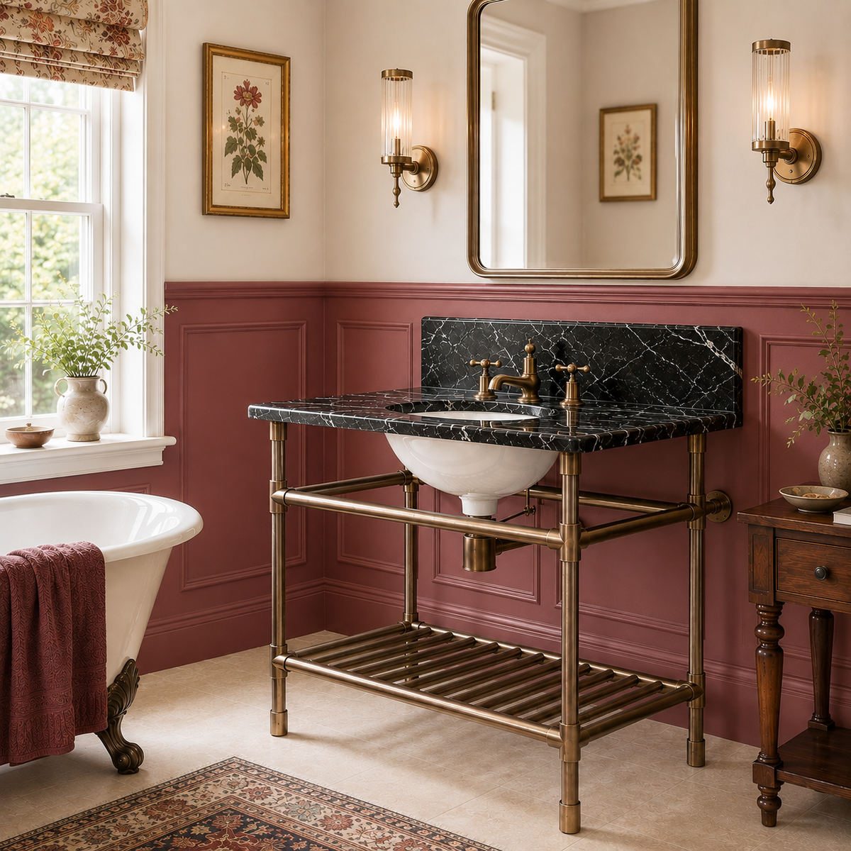 Trinity Single Vanity Suite (Inc. Marble Top, Upstand, Brass Rack & Basin) - Rutland London (UAE)