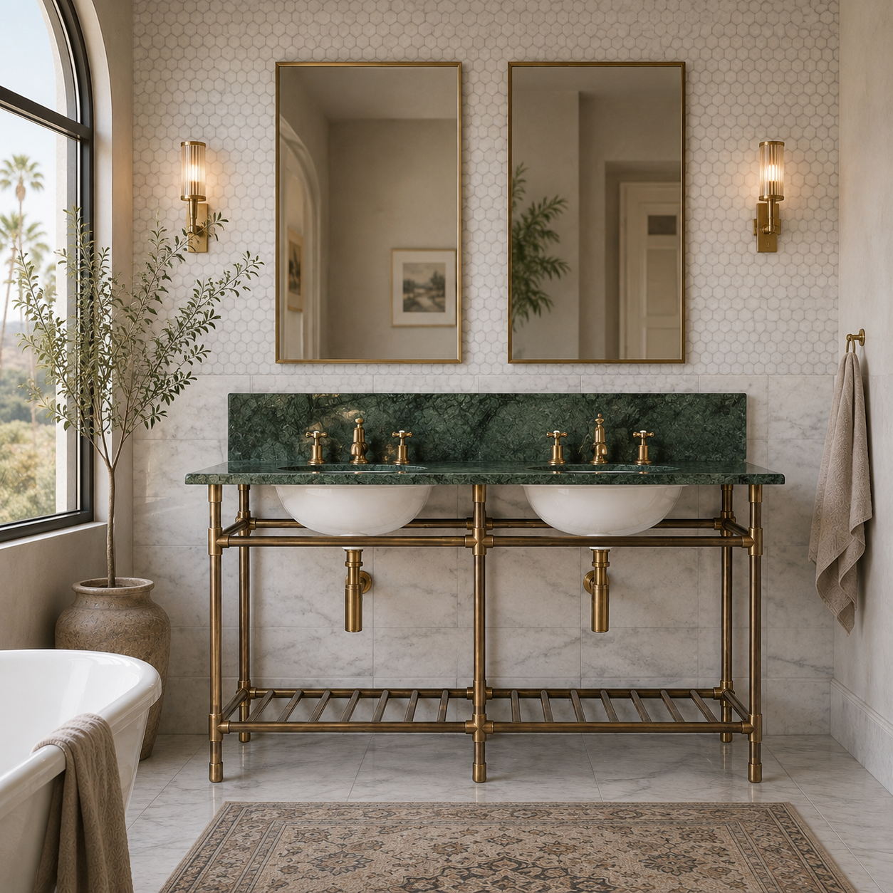 Trinity Double Vanity Suite (Inc. Marble Top, Upstand, Brass Rack & Basins) - Rutland London (UAE)