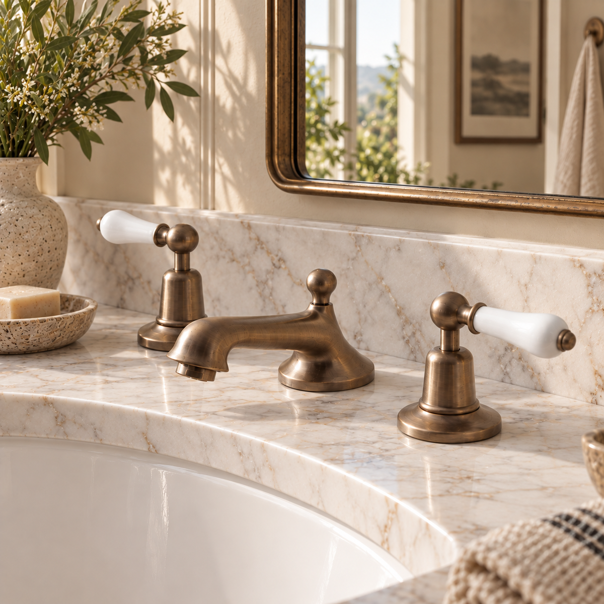 Westcroft White Ceramic Lever Three Hole Basin Mixer - Rutland London (UAE)