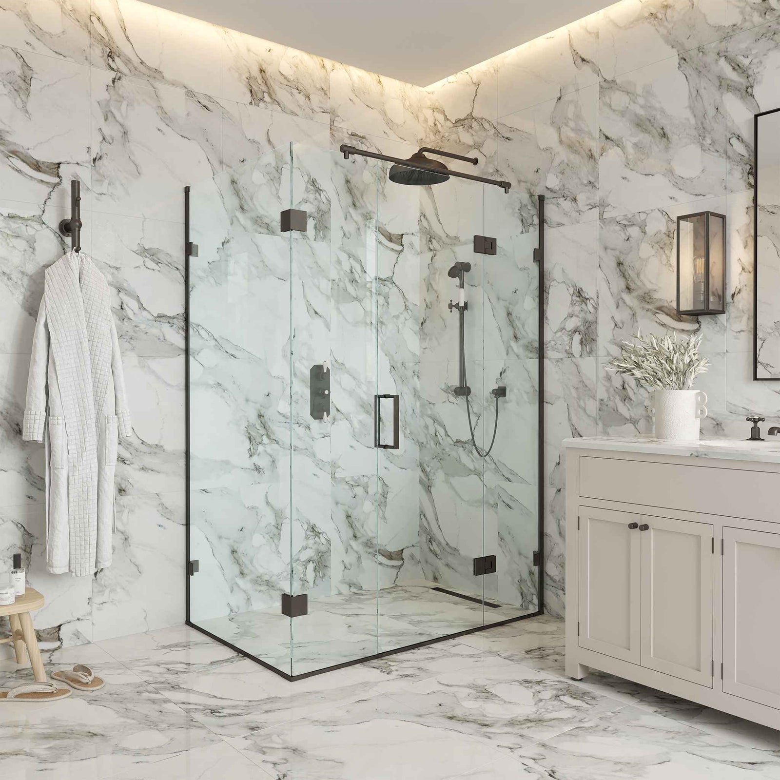 Ludgate Semi-Frameless Brass Shower Enclosure - Rutland London (UAE)