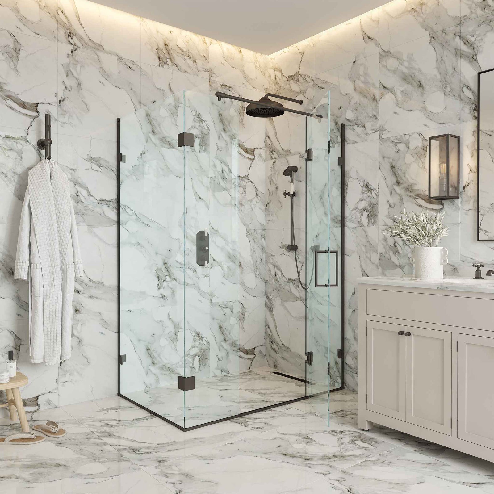 Ludgate Semi-Frameless Brass Shower Enclosure - Rutland London (UAE)